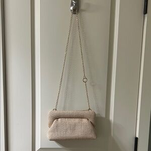 A New Day Straw Puff Clutch Cream with Chain Strap